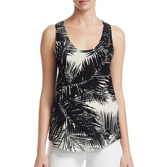 Theory Palm Print Sleeveless Silk Tank Top, B/W - Picture 1 of 3